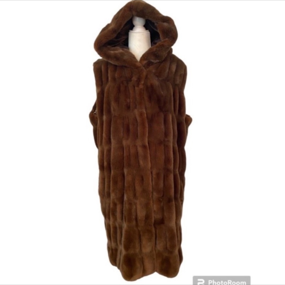 Fabulous Furs Hooded Brown Fur Vest